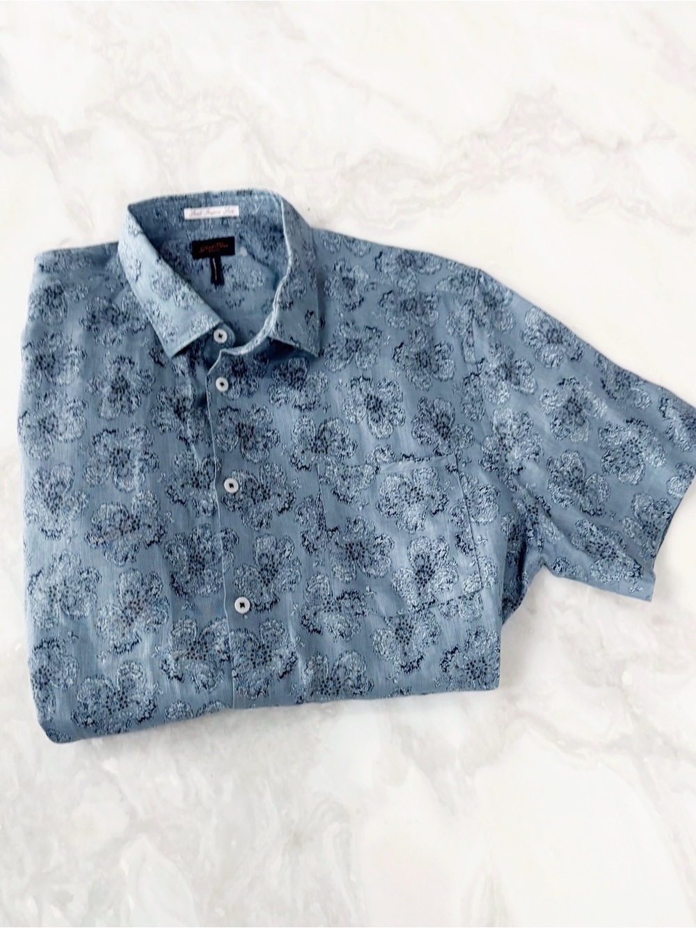 Good Man Brand Mens Linen Floral Print Short Sleeve Button Down Shirt Size Large